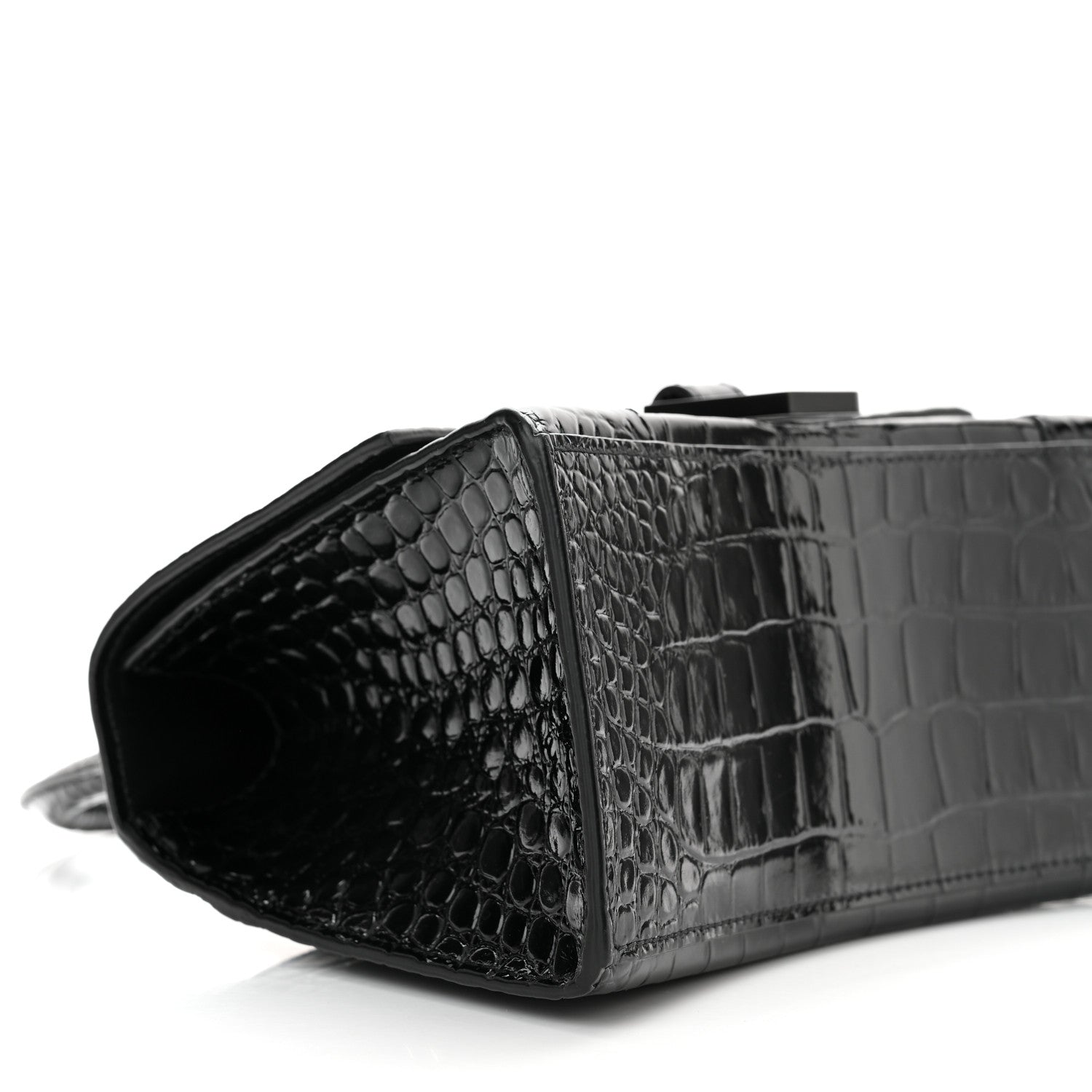 Balenciaga Shiny Calfskin Monochrome Crocodile Embossed Small Hourglass Top Handle Bag Black 9 of 11