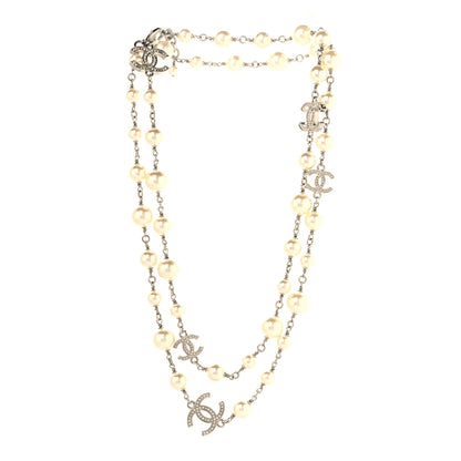 Chanel Crystal Pearl CC Long Necklace Silver 3 of 5