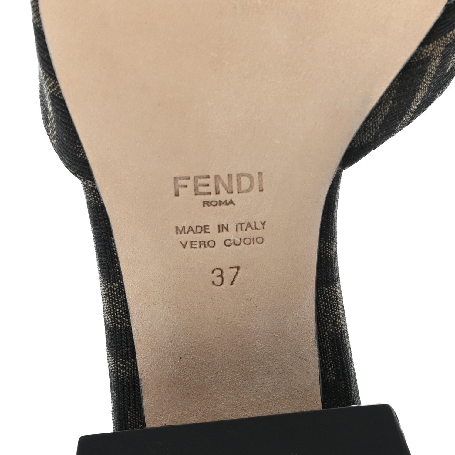 Fendi Jacquard Calfskin FF Crocodile Embossed Promenade Slide Sandals 37 Tobacco Moro Black 7 of 8