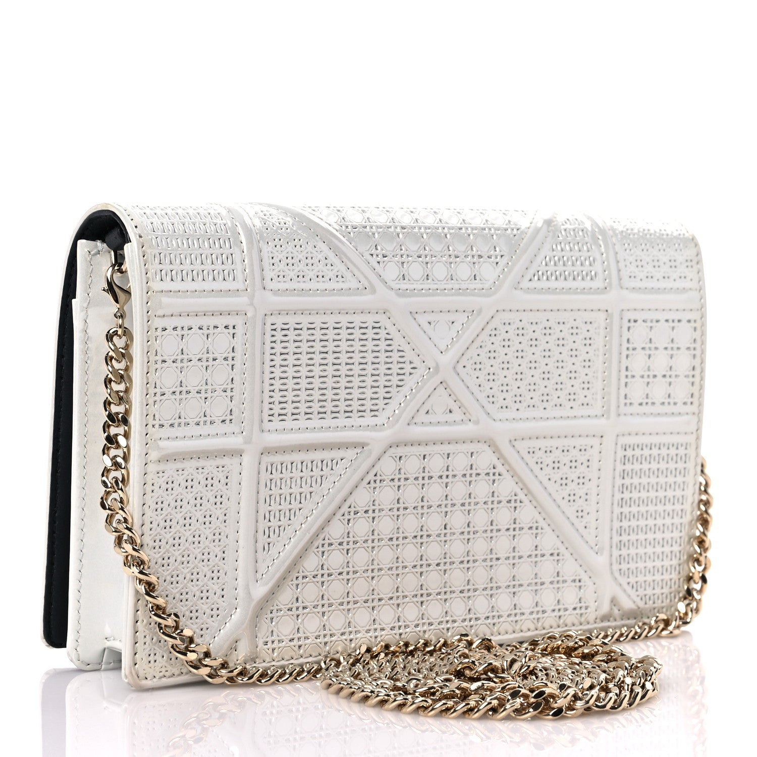 Christian Dior Patent Micro-Cannage Diorama Wallet on Chain Pouch White 3 of 10