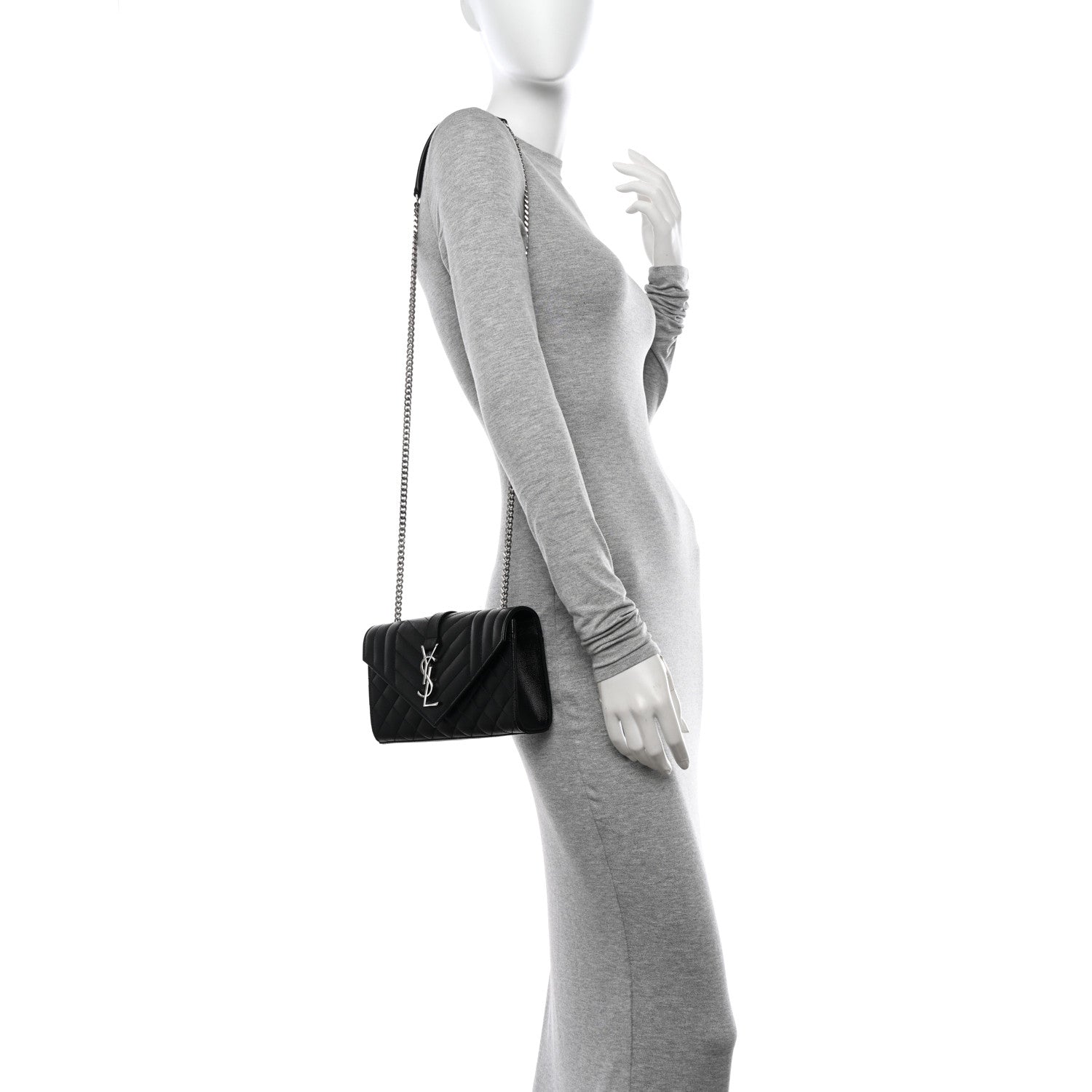 Saint Laurent Grain De Poudre Textured Mixed Matelasse Triquilt Small Monogram Satchel Black 2 of 10