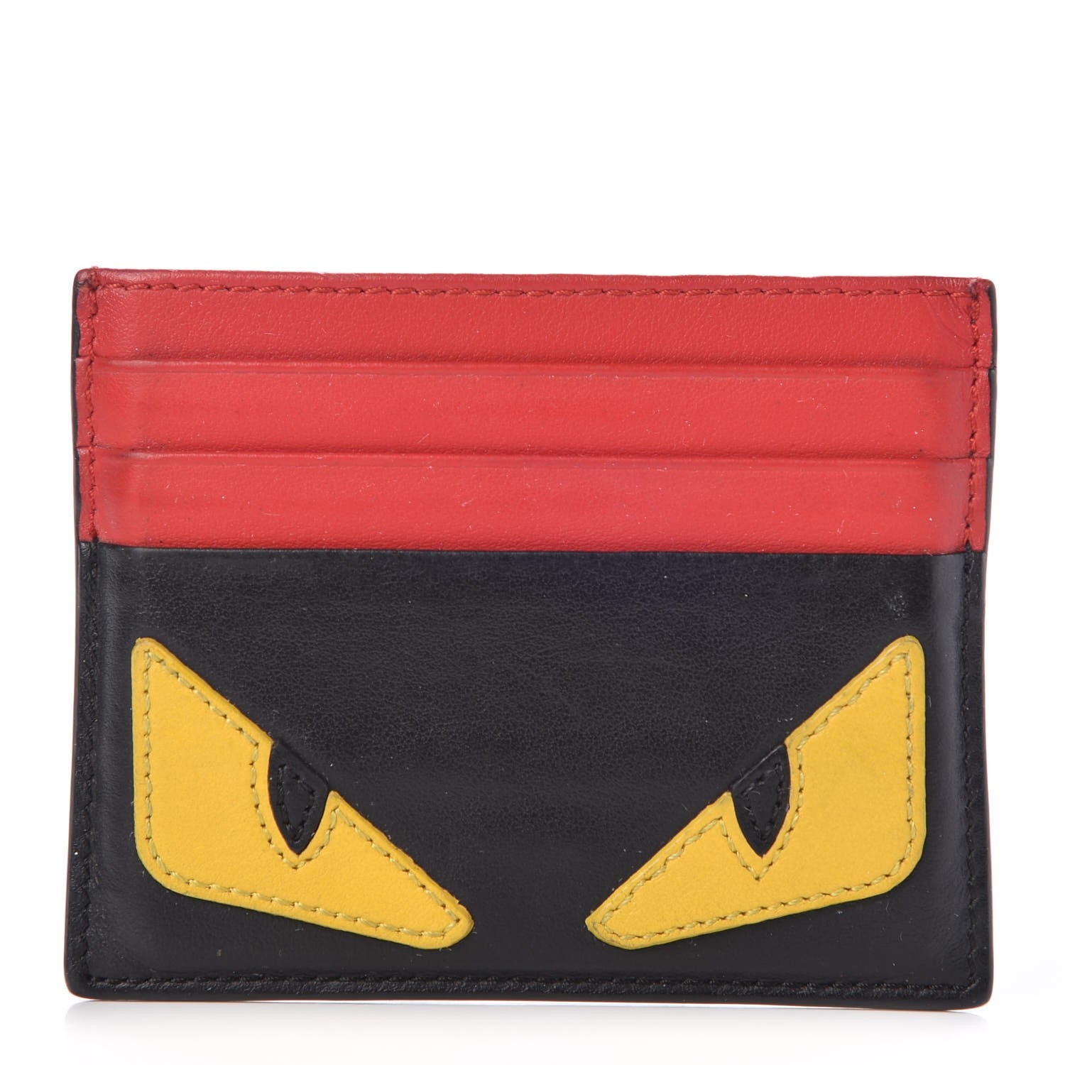 Fendi Vitello Century Monster Eyes Inlay Card Holder Black Giallo Rosso 1 of 9