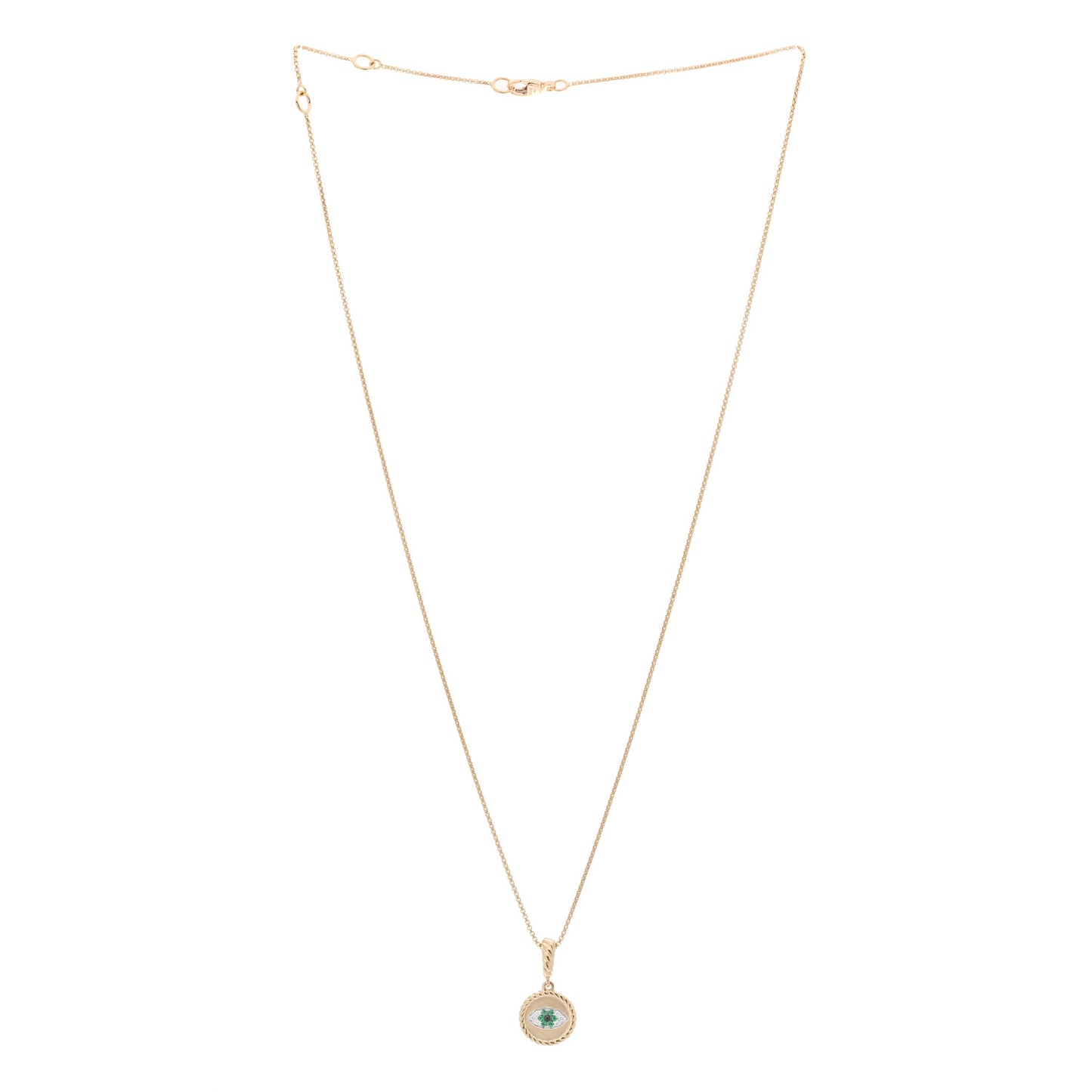 18K Yellow Gold Emerald Diamond Evil Eye Necklace