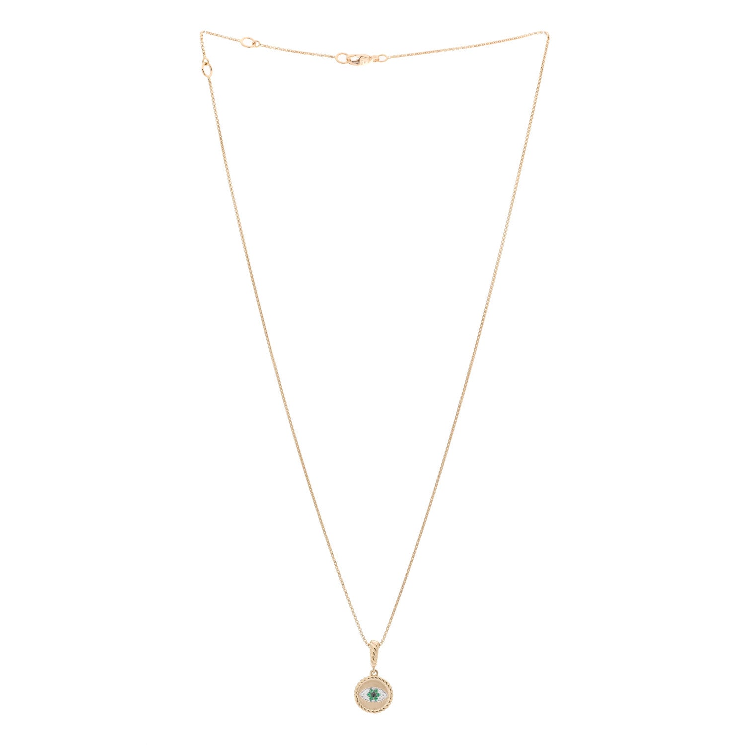 David Yurman 18K Yellow Gold Emerald Diamond Evil Eye Necklace 3 of 5