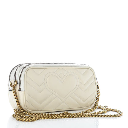 Gucci Calfskin Matelasse Mini GG Marmont Chain Crossbody Bag White 3 of 12