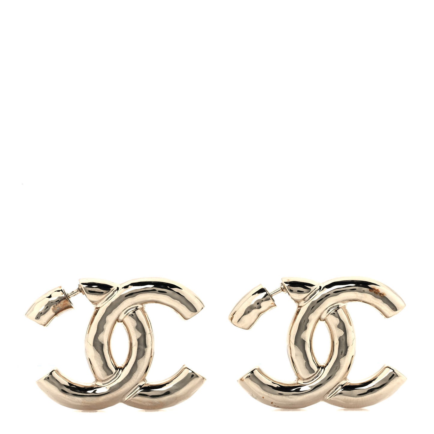 Metal Large CC Earrings Light Gold