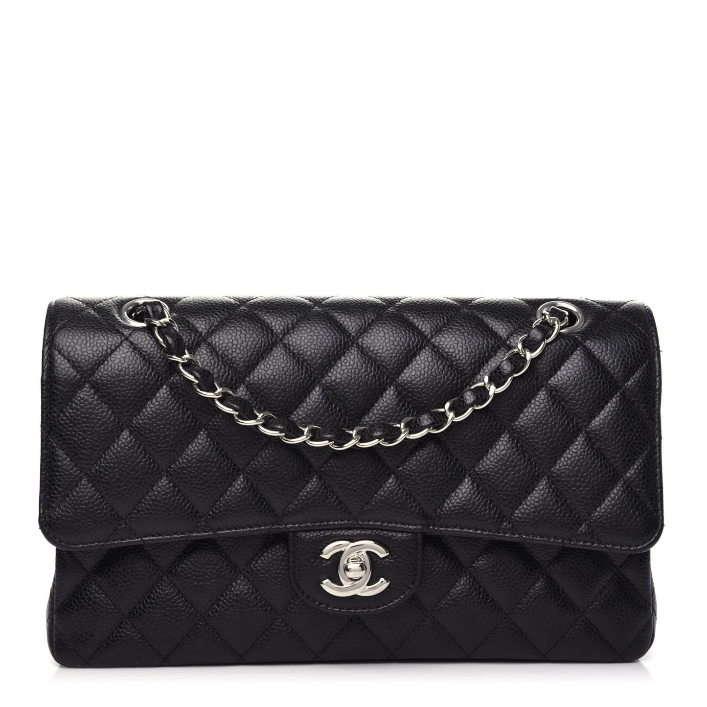 Caviar Quilted Medium Double Flap Black