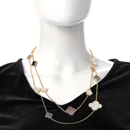 Van Cleef & Arpels 18K Yellow Gold Onyx Mother of Pearl 16 Motifs Magic Alhambra Necklace 2 of 4