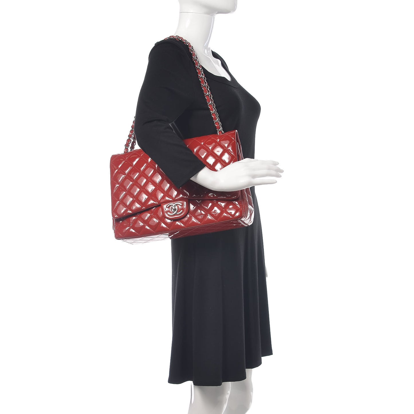 Patent Quilted Maxi Double Flap Red