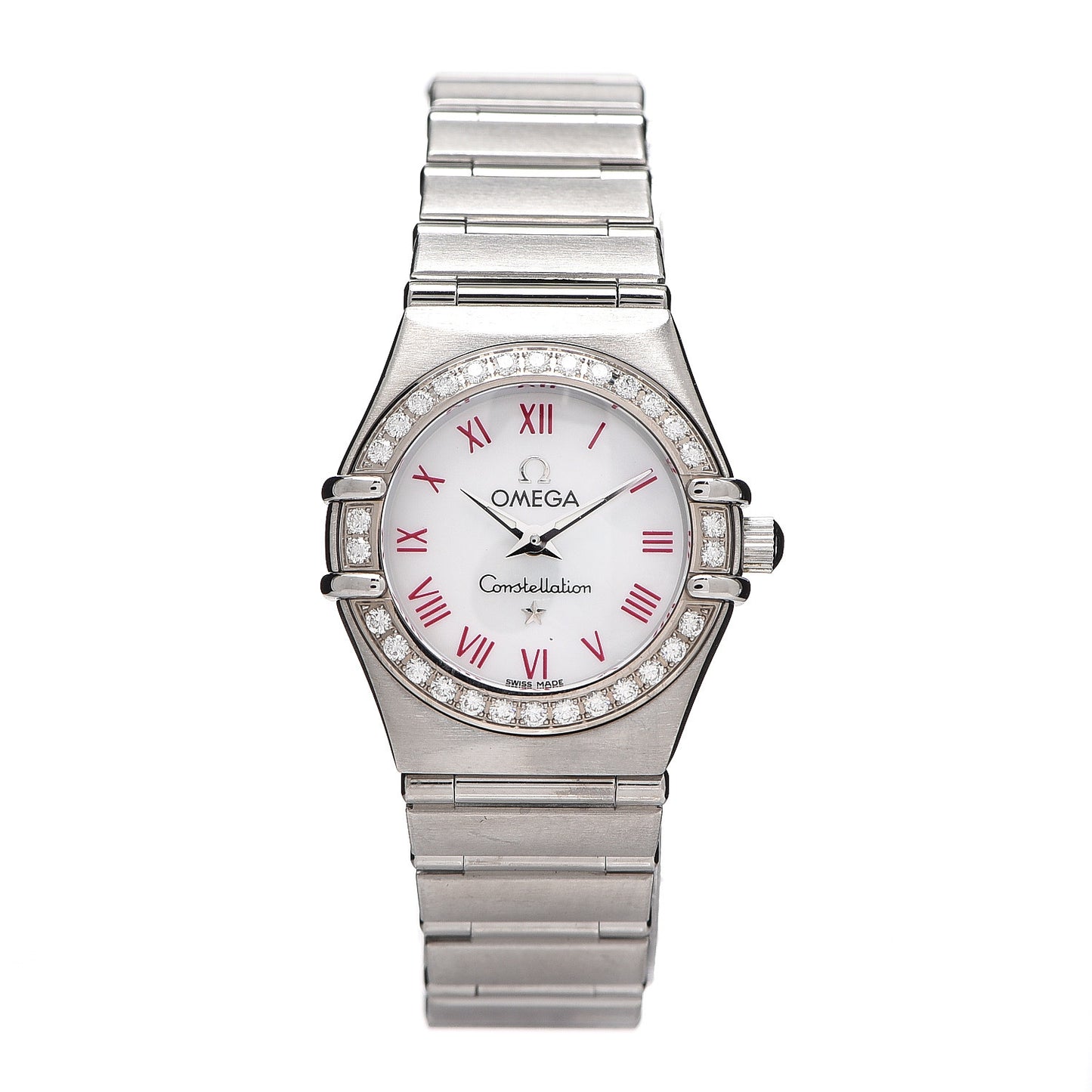 Stainless Steel Diamond Bezel Mother of Pearl 23mm Constellation Quartz Watch Pink 1466.63