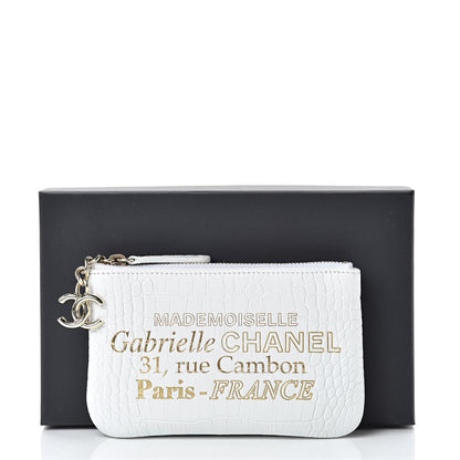 Chanel Calfskin Crocodile Embossed Cocodile Cosmetic Case White Gold 8 of 8