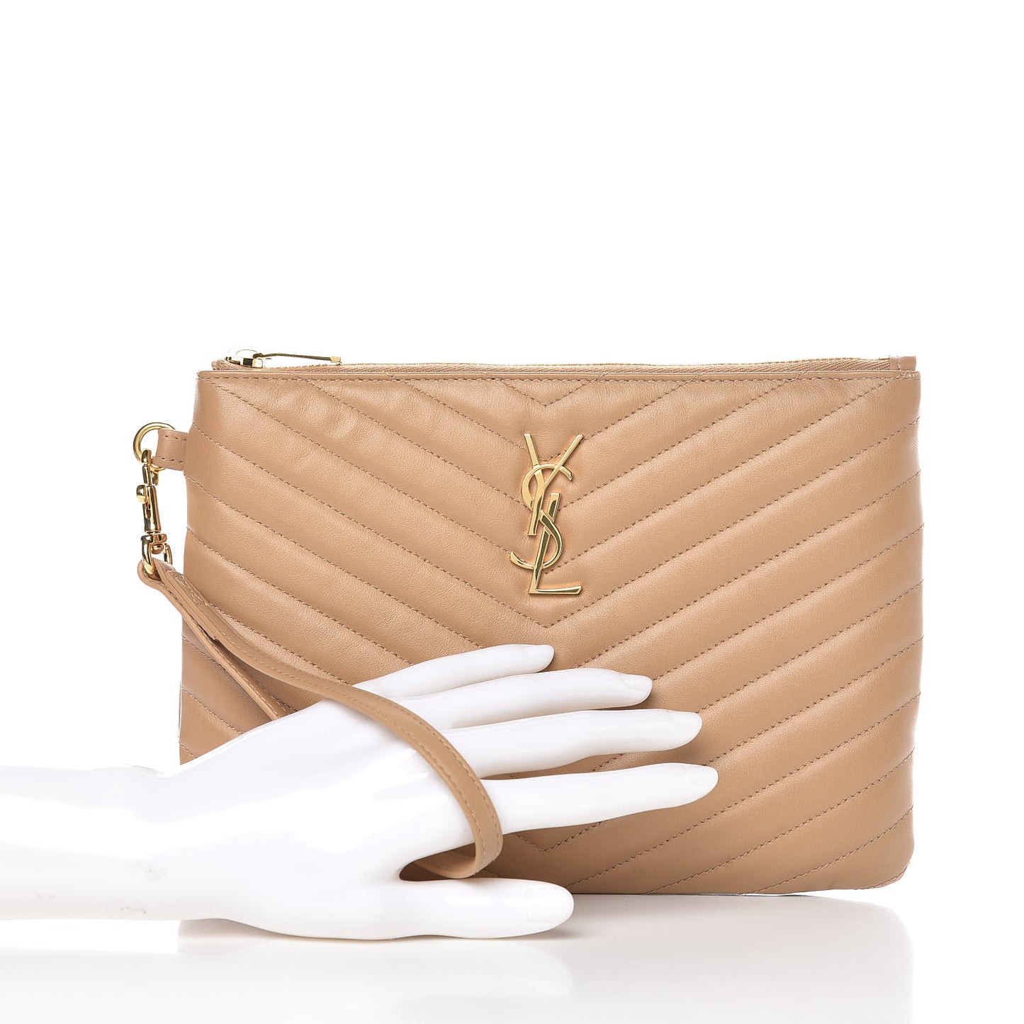 Calfskin Matelasse Chevron Monogram A5 Wristlet Nude