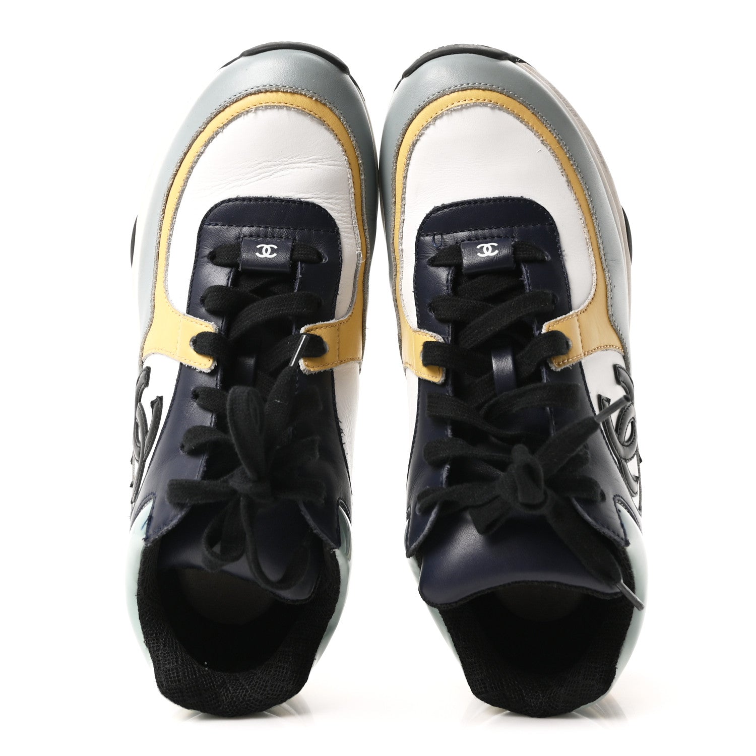 Chanel Calfskin Patent CC Sneakers 38 White Blue Yellow 2 of 9