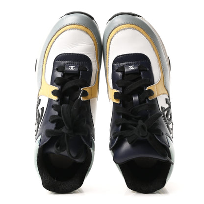 Chanel Calfskin Patent CC Sneakers 38 White Blue Yellow 2 of 9