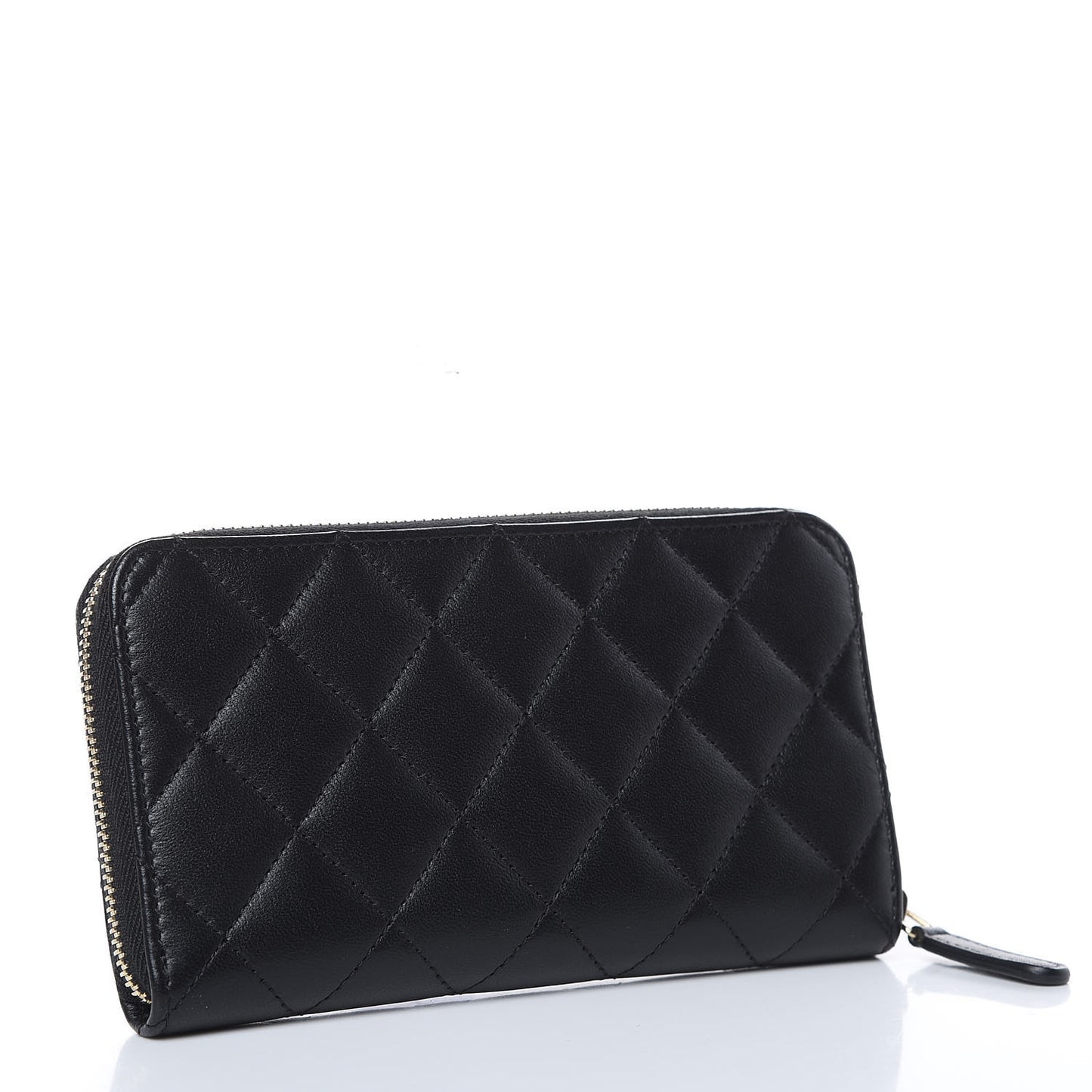 Lambskin Quilted Small Trendy CC Zip Around Wallet Black