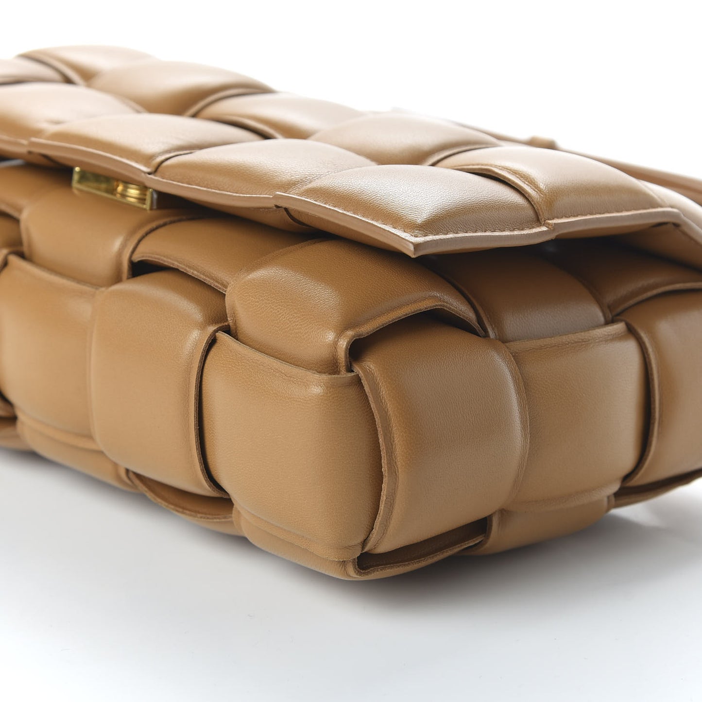 Nappa Maxi Intreccio Padded Cassette Crossbody Bag Caramel