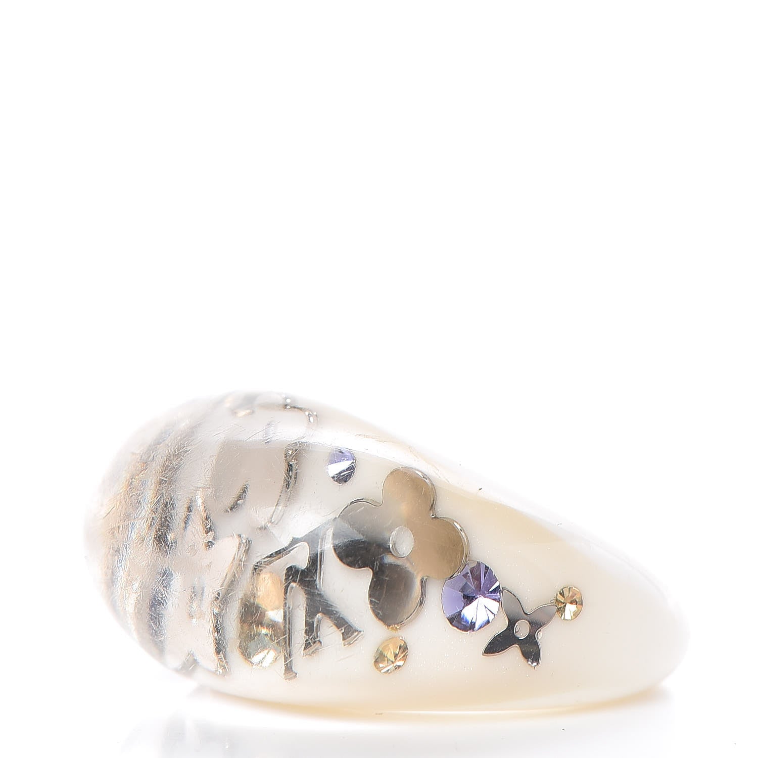 Louis Vuitton Resin Swarovski Crystal Inclusion Ring 6.5 White 3 of 7