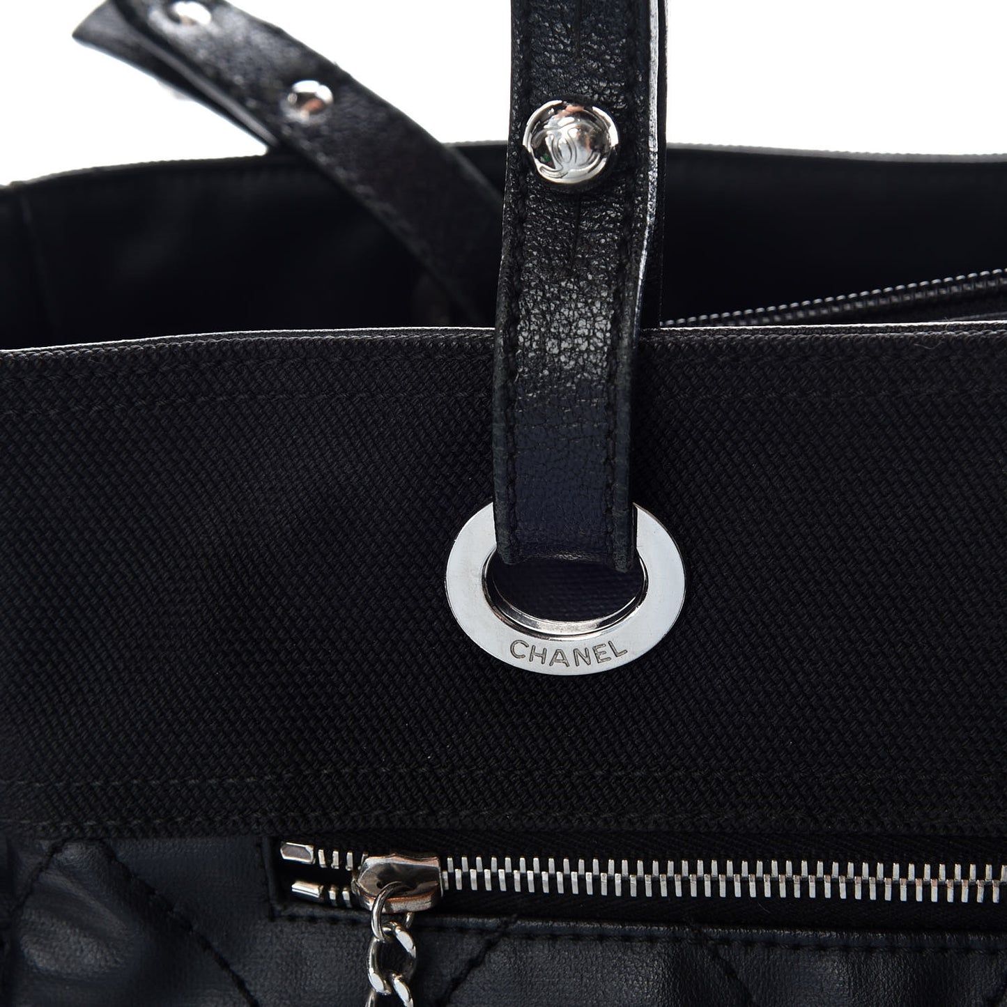 Coated Canvas Quilted Large Paris Biarritz Tote Black