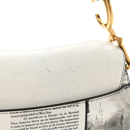 Christian Dior Calfskin Newspaper Printed Saddle Bag With Strap Black White 11 of 13