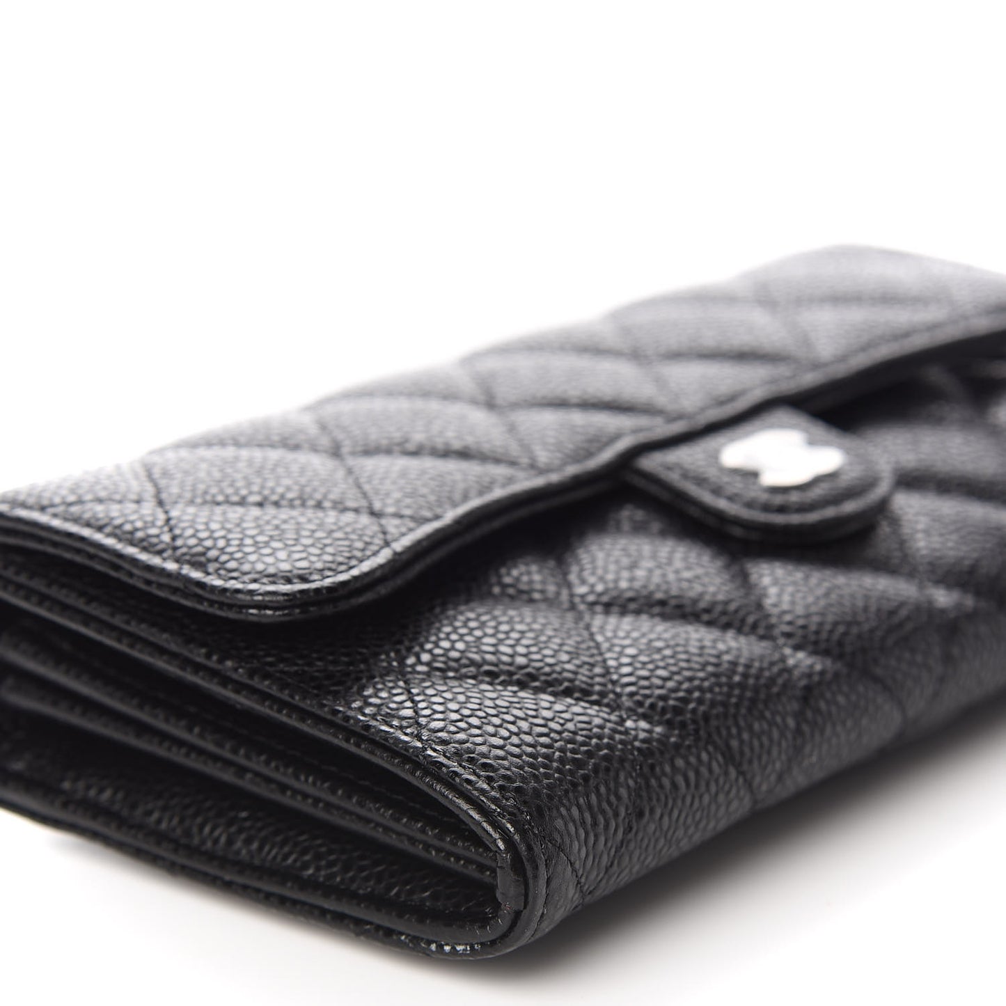 Caviar Quilted Large Gusset Flap Wallet Black