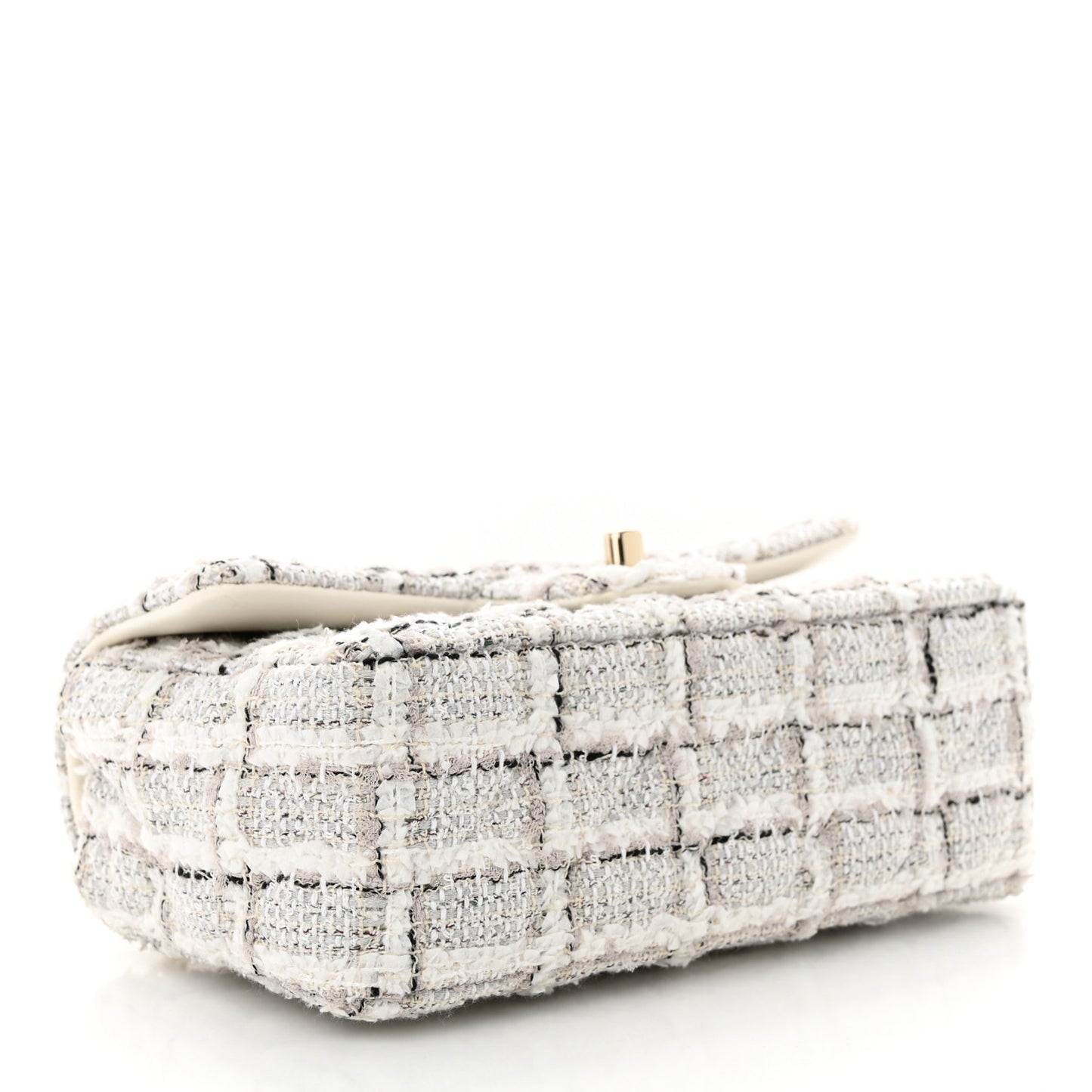Tweed Quilted Mini Rectangular Flap White Grey