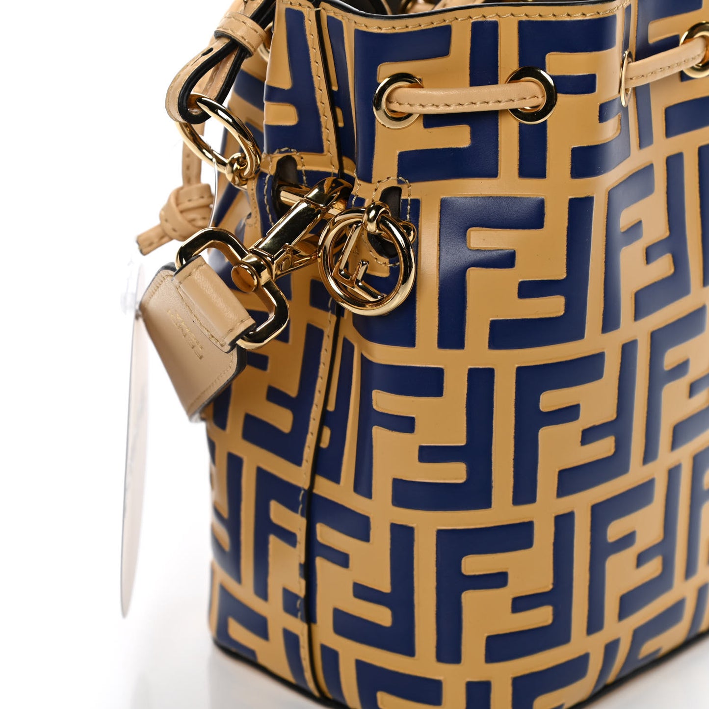 Vitello Liberty F is Fendi Bi-Color FF 1974 Embossed Mini Mon Tresor Bucket Bag Savana Blue Elettrico