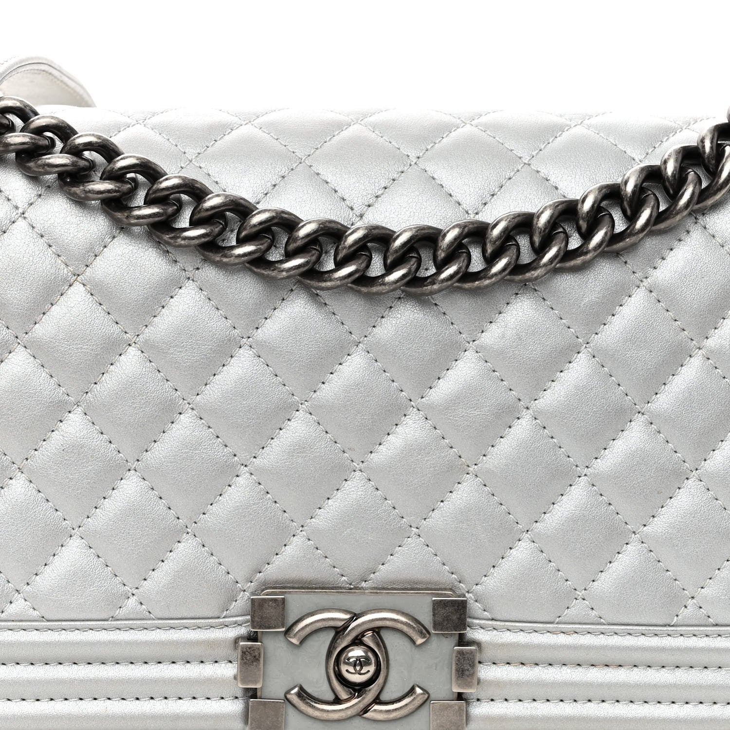 Chanel Metallic Lambskin Quilted Medium Boy Flap Silver 8 of 11