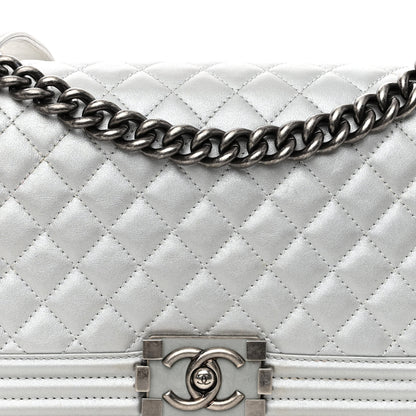 Chanel Metallic Lambskin Quilted Medium Boy Flap Silver 8 of 11