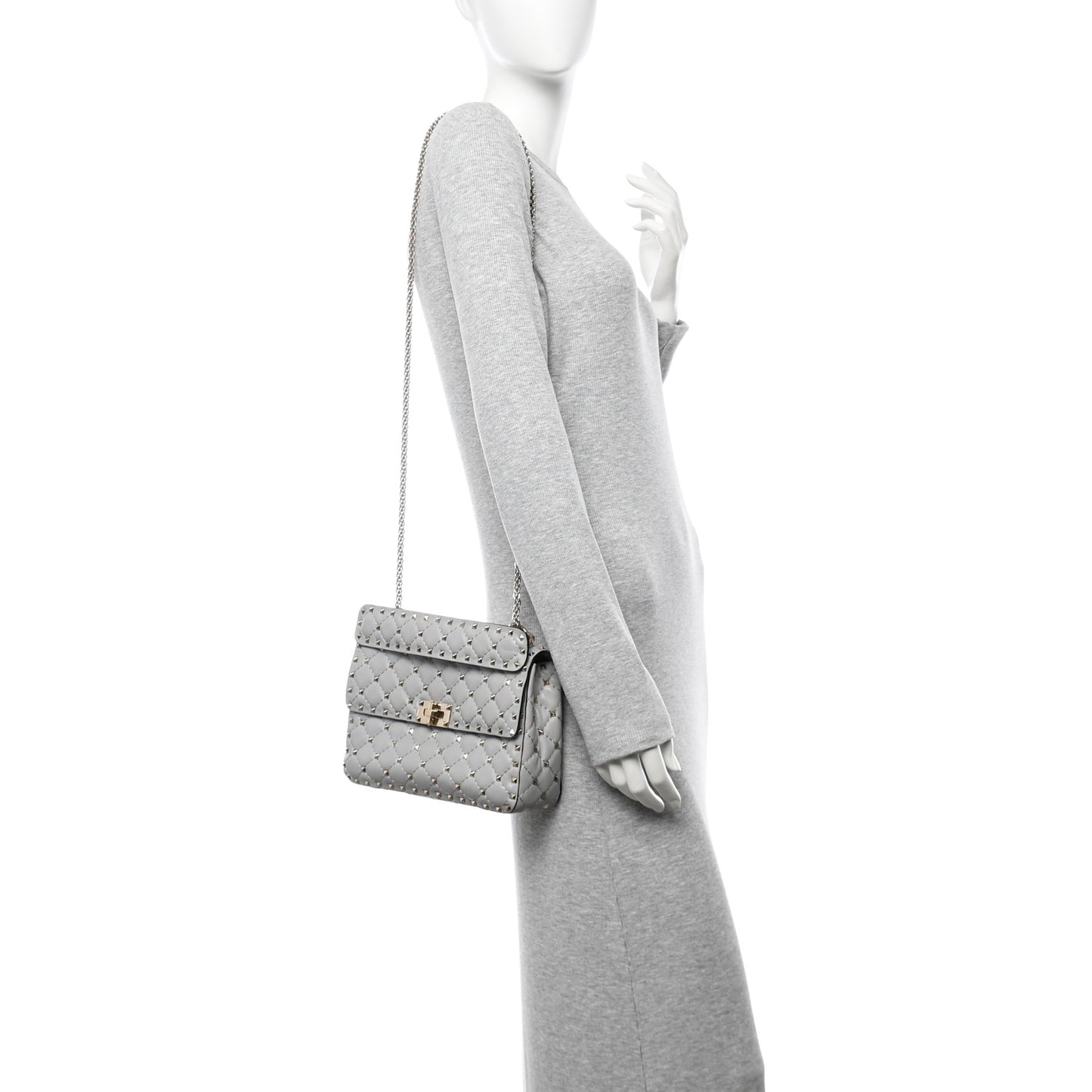 Nappa Medium Rockstud Spike Shoulder Bag Pastel Grey