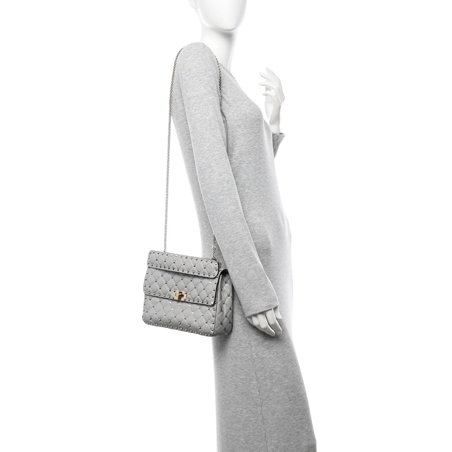 Valentino Garavani Nappa Medium Rockstud Spike Shoulder Bag Pastel Grey 2 of 13