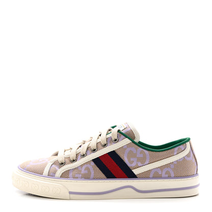 Gucci Monogram Jumbo GG Web Womens 1977 Tennis Sneakers 37.5 Beige Lapis Mystic White 1 of 8
