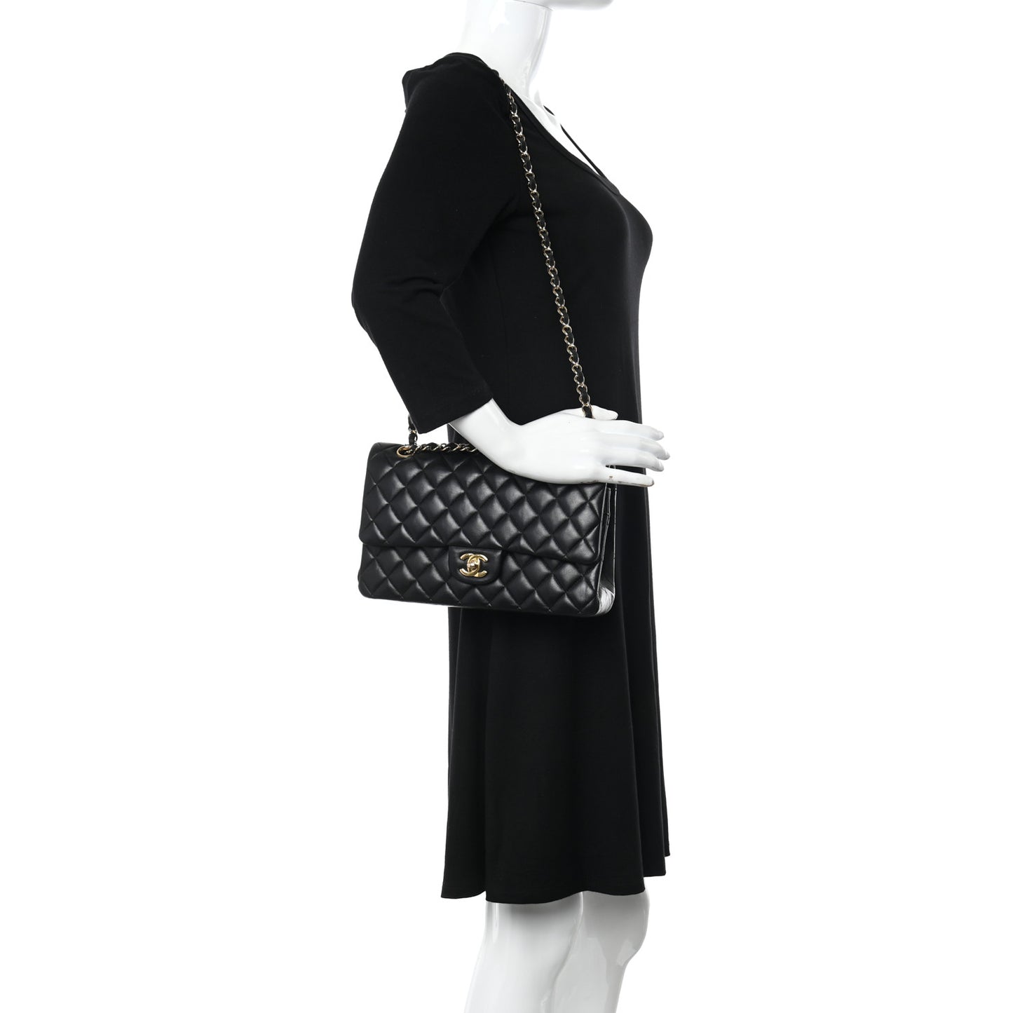 Lambskin Quilted Medium Double Flap Black