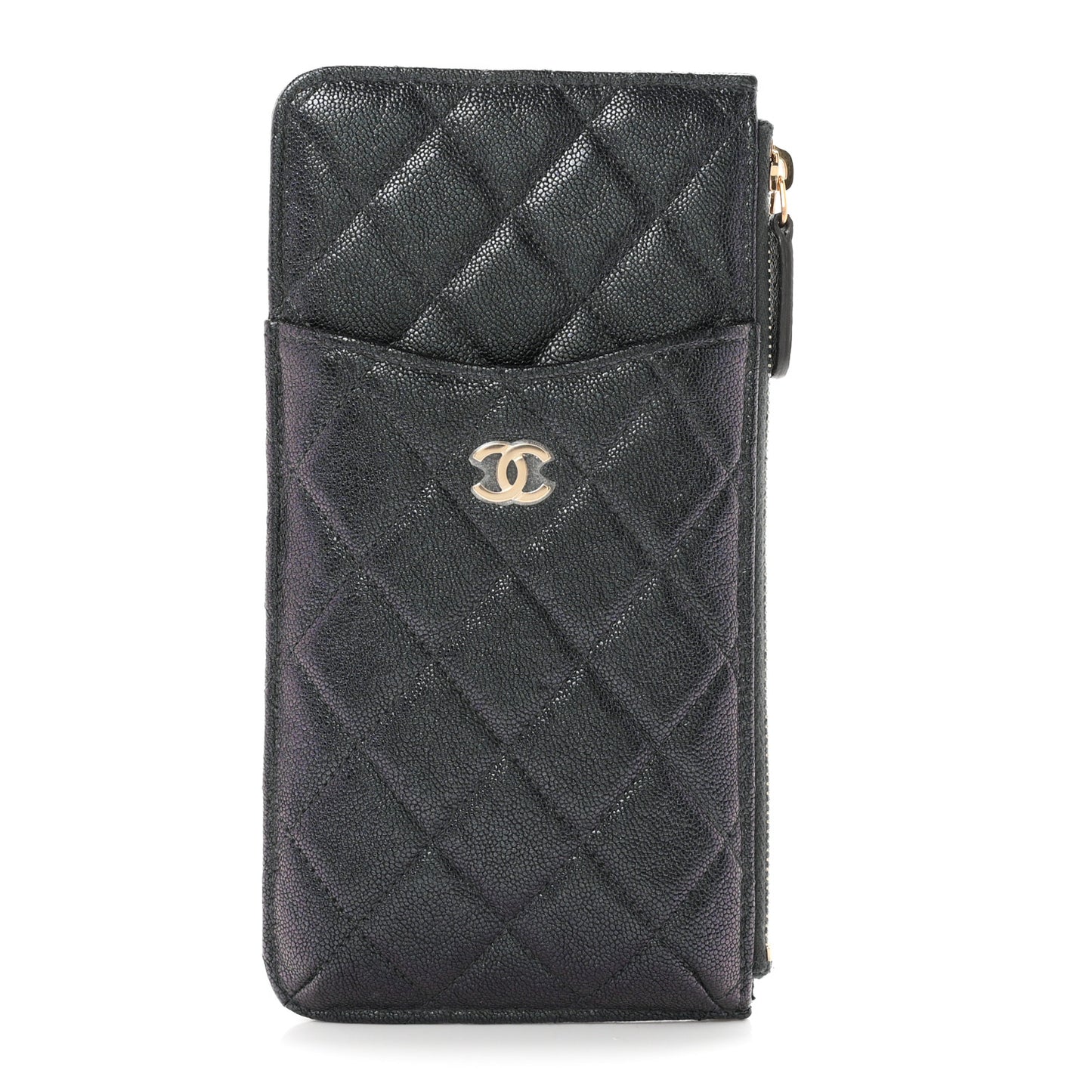 Iridescent Caviar Quilted Classic iPhone Pouch Black