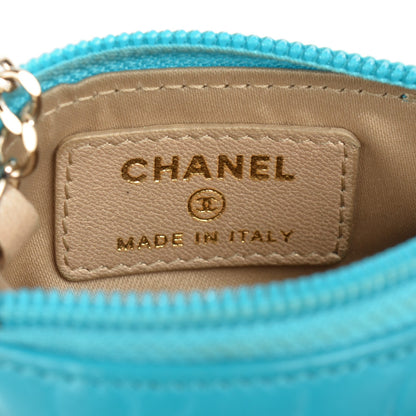 Chanel Lambskin Camellia Embossed Key Holder Case Turquoise 6 of 9