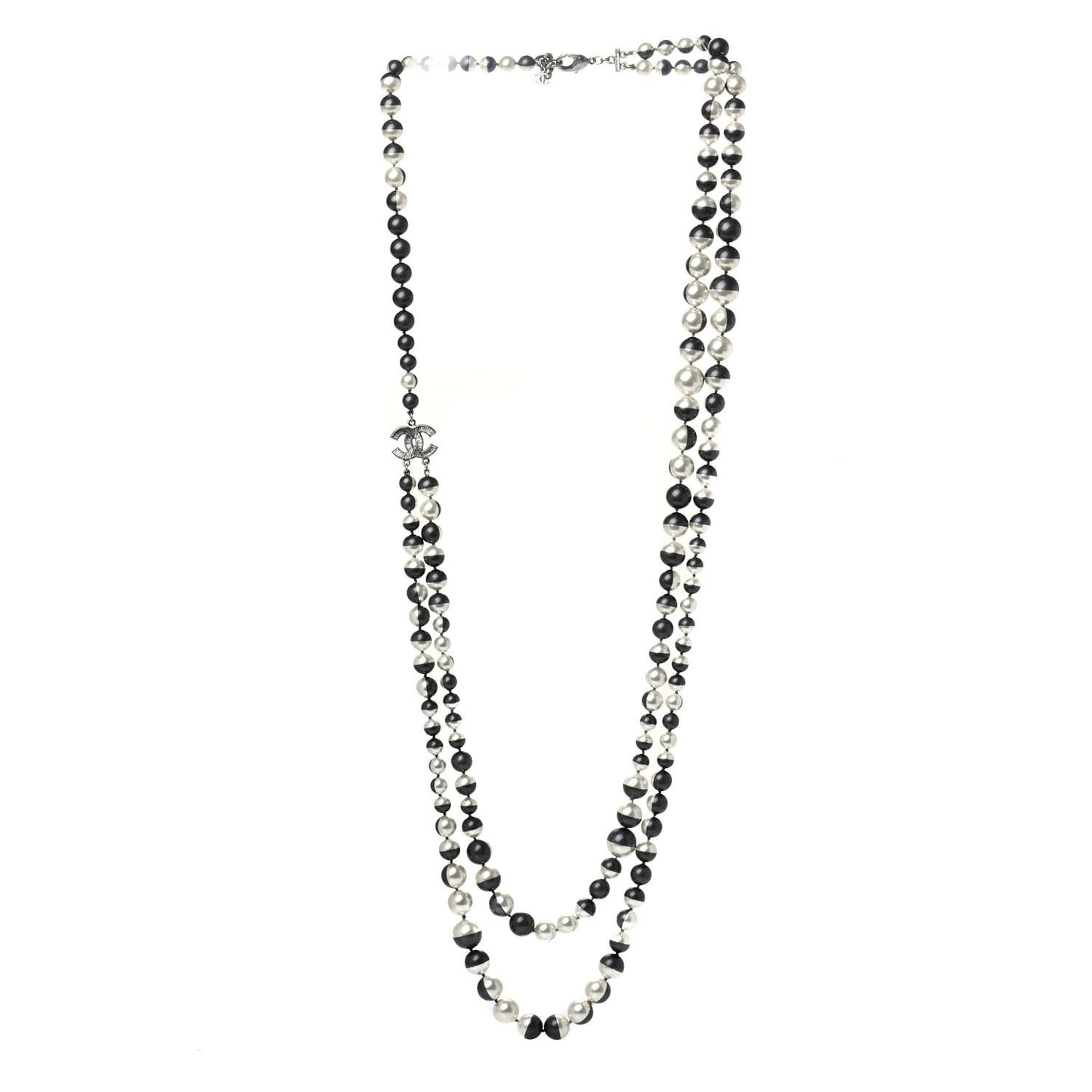 Pearl Bead CC Long Necklace Silver Grey