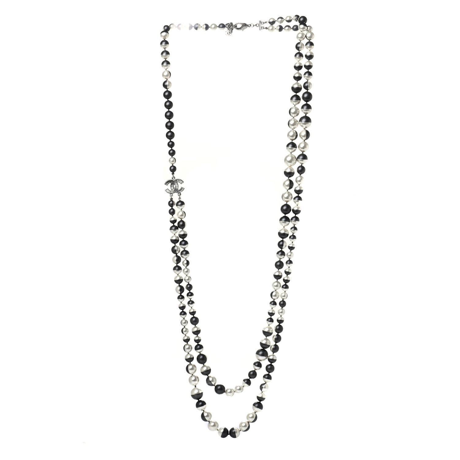 Chanel Pearl Bead CC Long Necklace Silver Grey 2 of 3