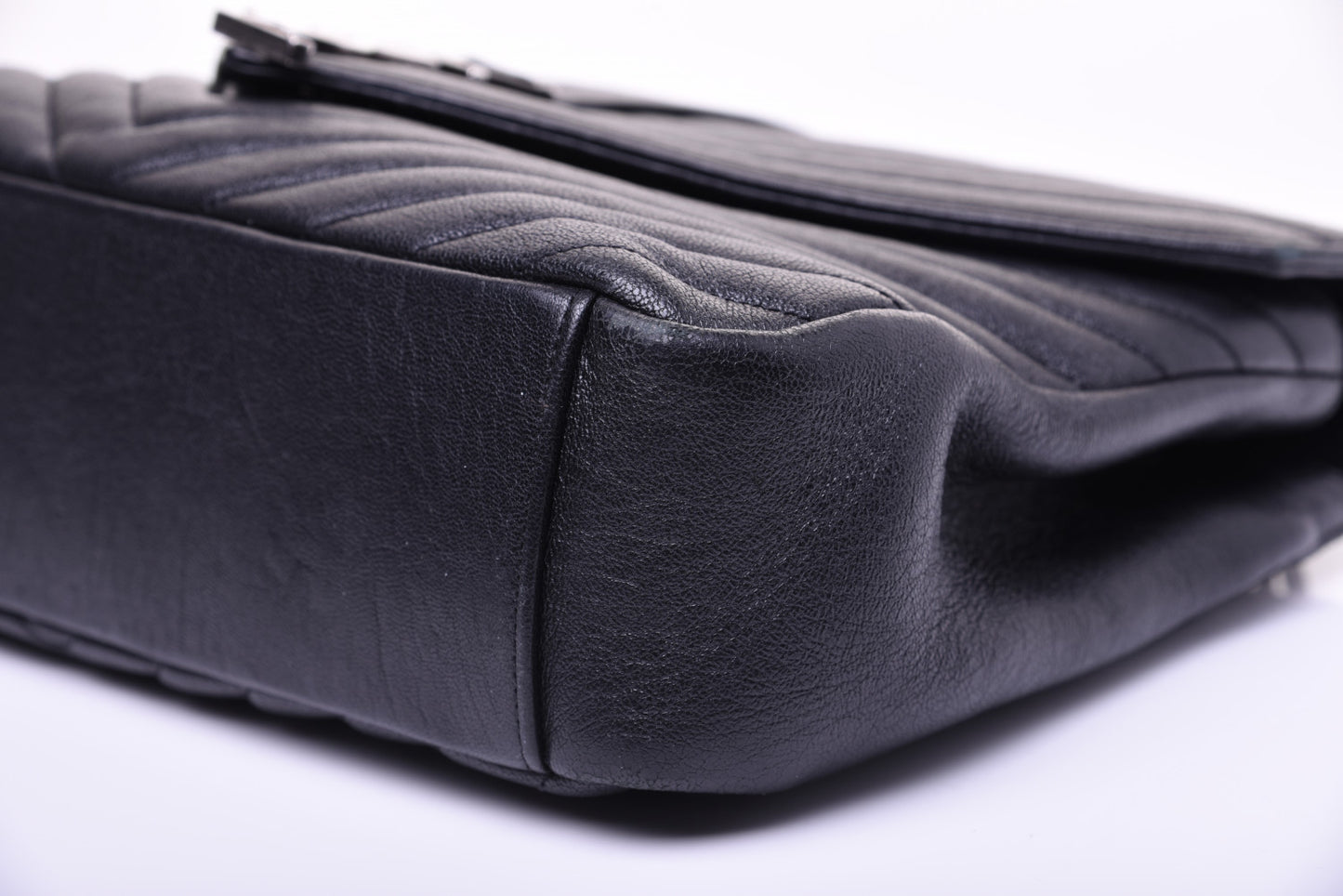 Sheepskin Matelasse Chevron Monogram Large College Satchel Black