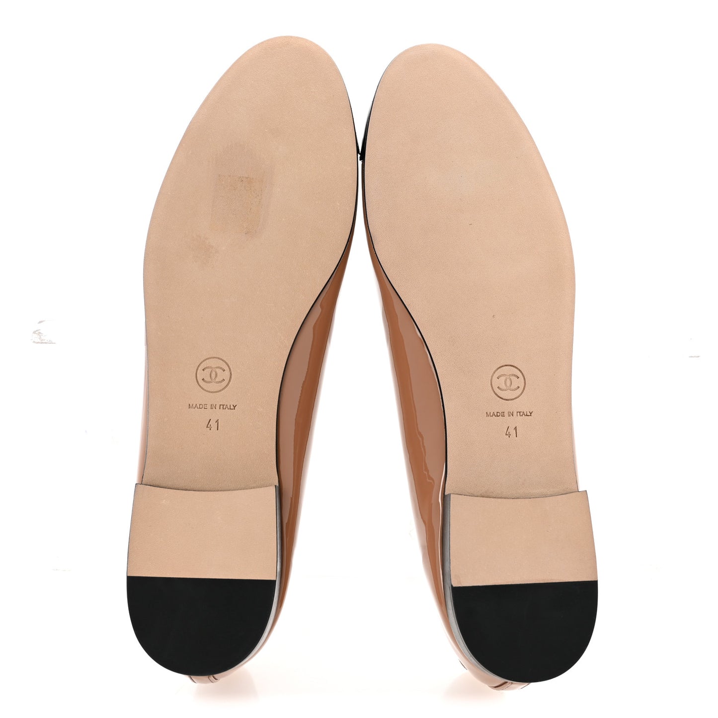 Patent Calfskin CC Cap Toe Ballerina Flats 41 Beige Black