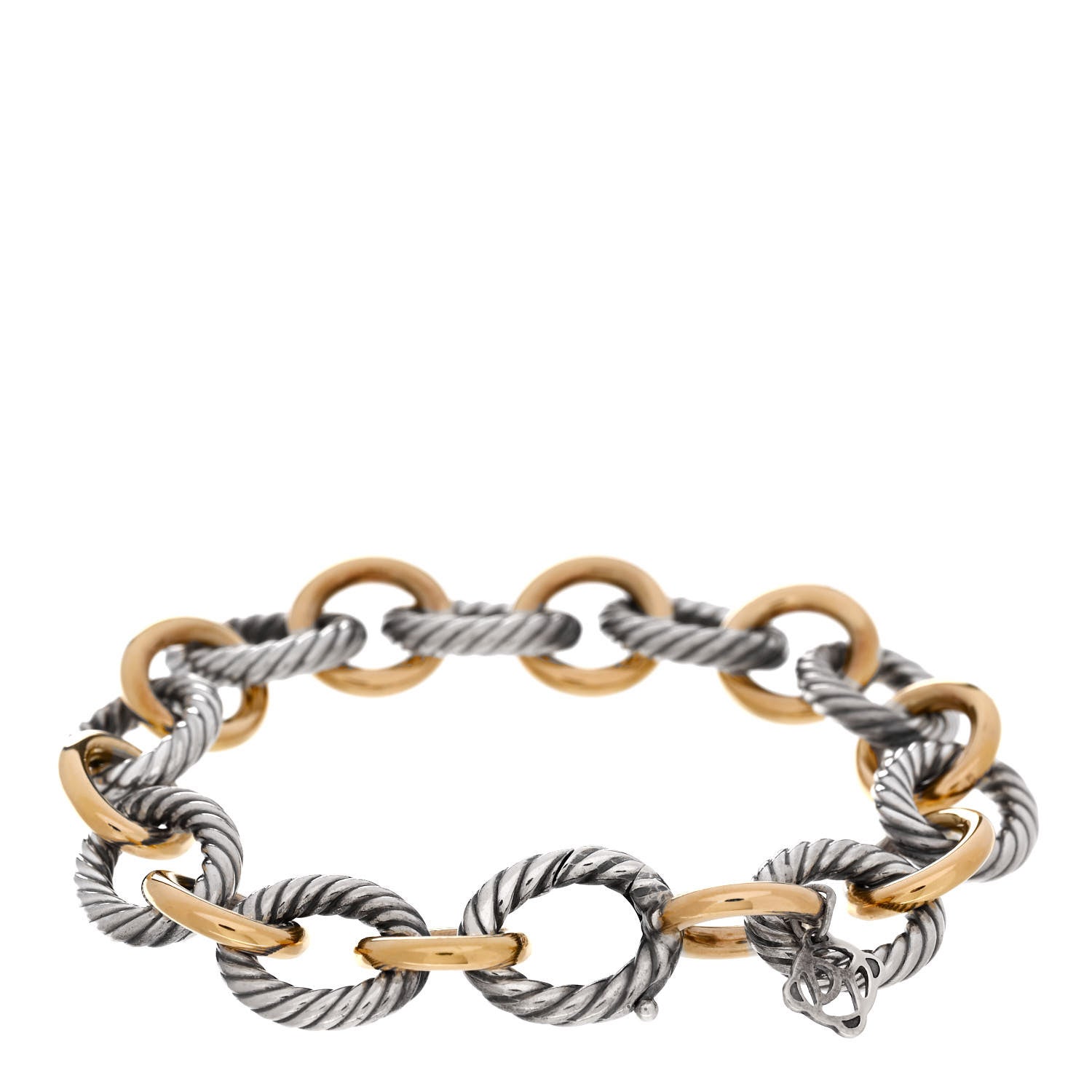 David Yurman Sterling Silver 18K Yellow Gold 12mm Large Oval Link Bracelet 2 of 4