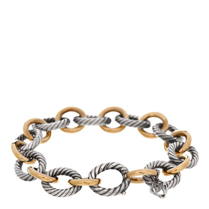 David Yurman Sterling Silver 18K Yellow Gold 12mm Large Oval Link Bracelet 2 of 4