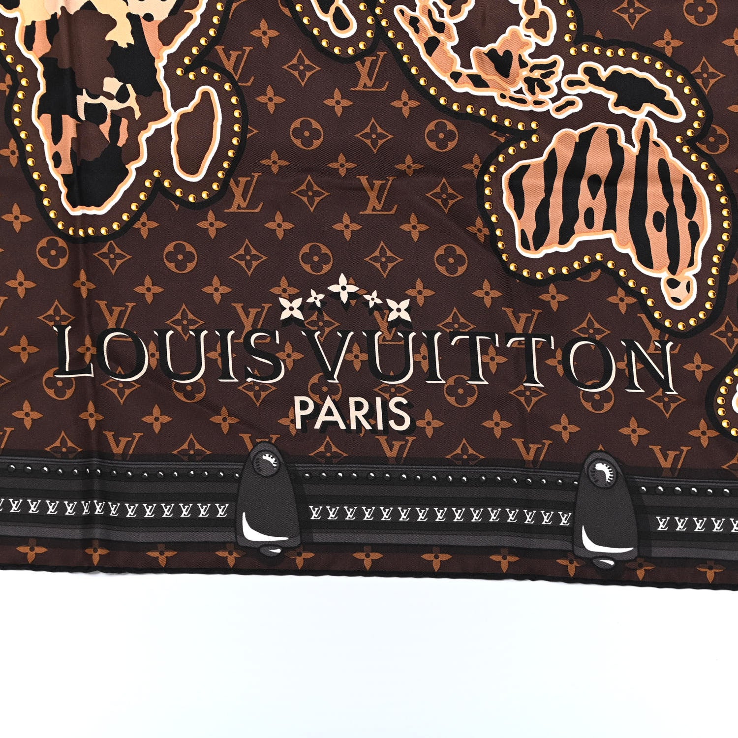 Louis Vuitton Silk Monogram LV World Square Scarf Brown 3 of 3