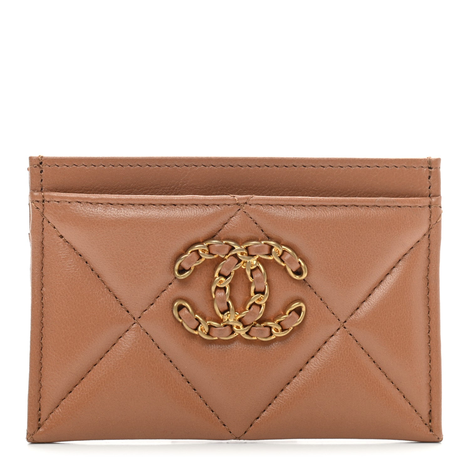 Chanel Lambskin Quilted Chanel 19 Card Holder Brown 1 of 7