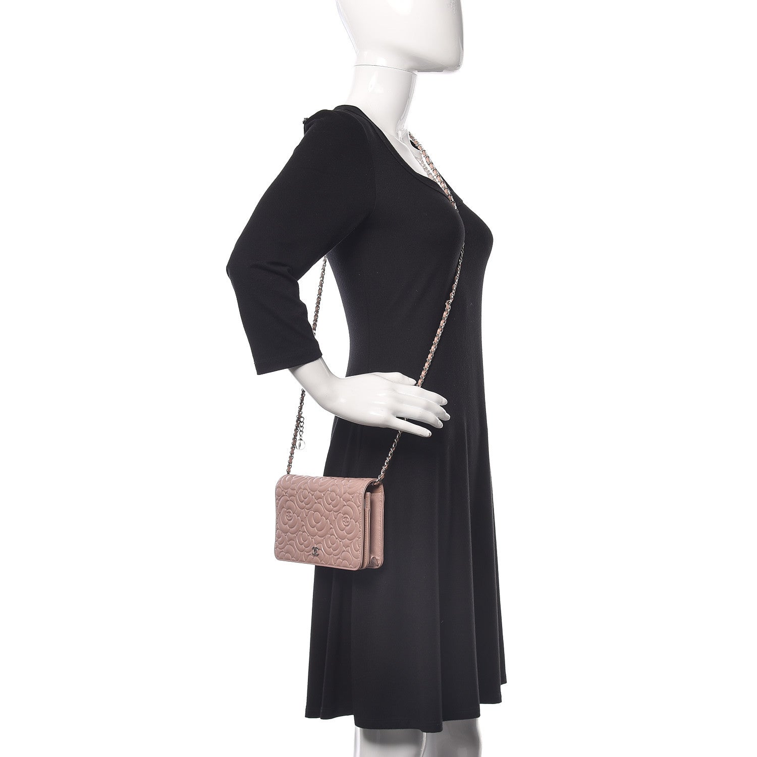 Chanel Goatskin Camellia Embossed Wallet On Chain WOC Light Pink 2 of 12