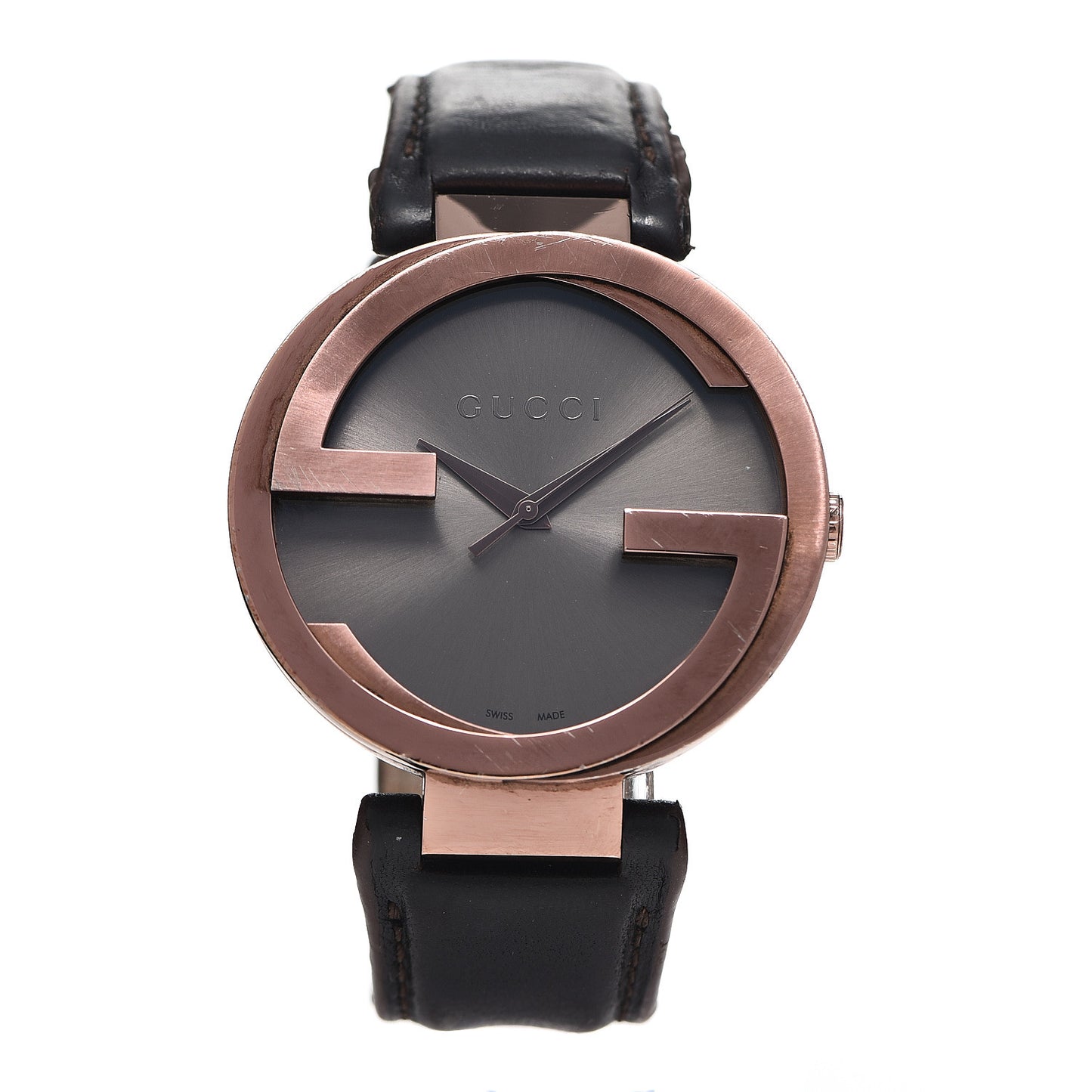 Stainless Steel Calfskin 37mm Interlocking G Quartz Watch Brown