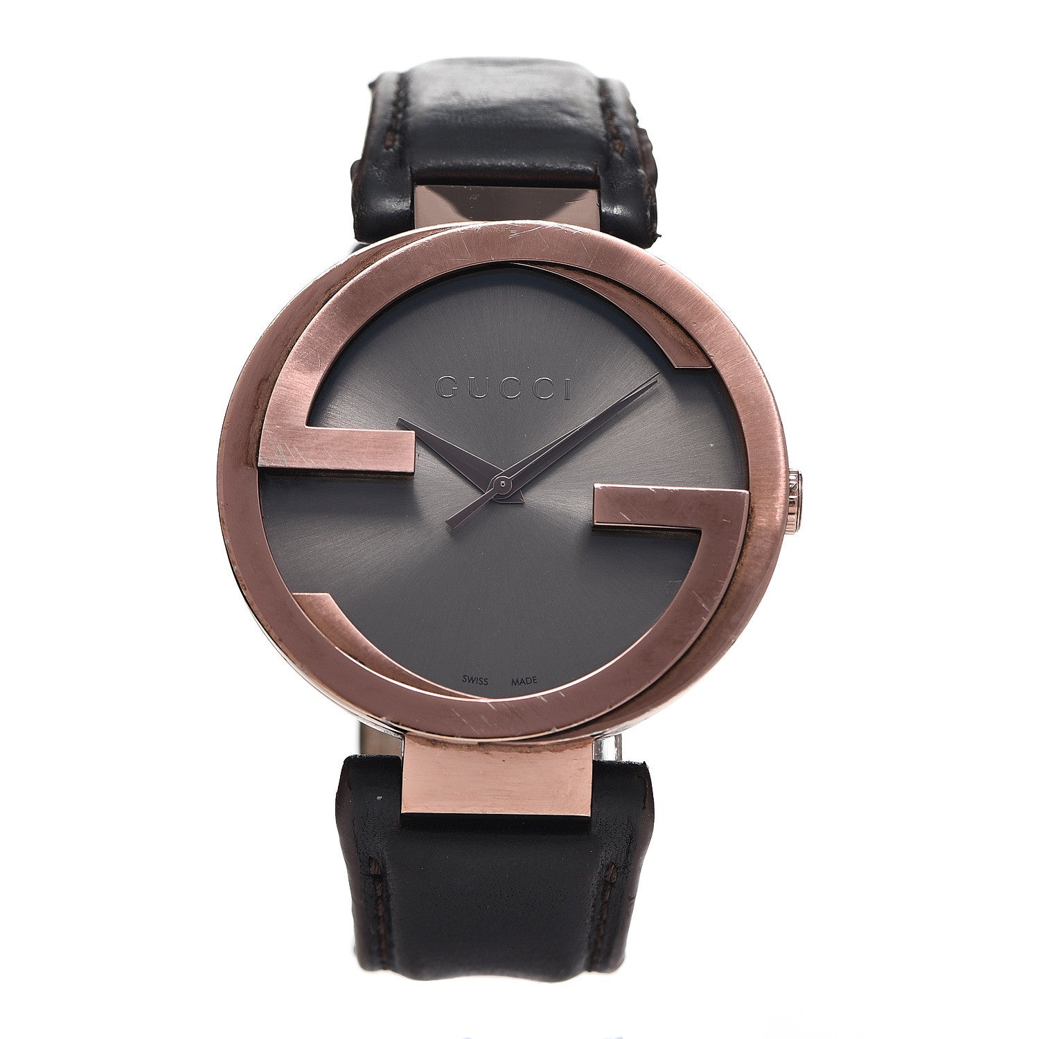 Gucci Stainless Steel Calfskin 37mm Interlocking G Quartz Watch Brown 1 of 5