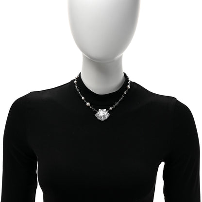 Chanel Pearl Resin Glitter CC Shell Necklace Silver 2 of 5