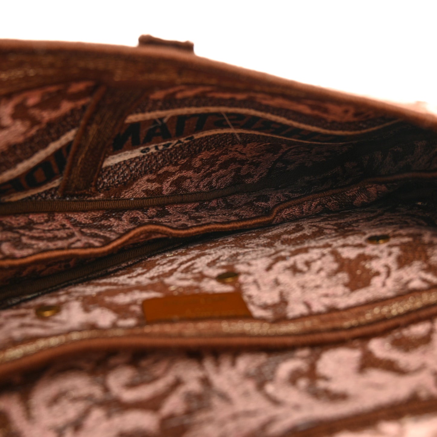 Canvas Embroidered Brocart Saddle Bag Metallic Pink