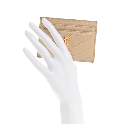 Saint Laurent Grain De Poudre Matelasse Chevron Monogram Credit Card Case Nude Powder 2 of 14