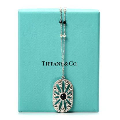 Tiffany Sterling Silver Black Onyx Pearl Ziegfeld Daisy Pendant Necklace 6 of 6