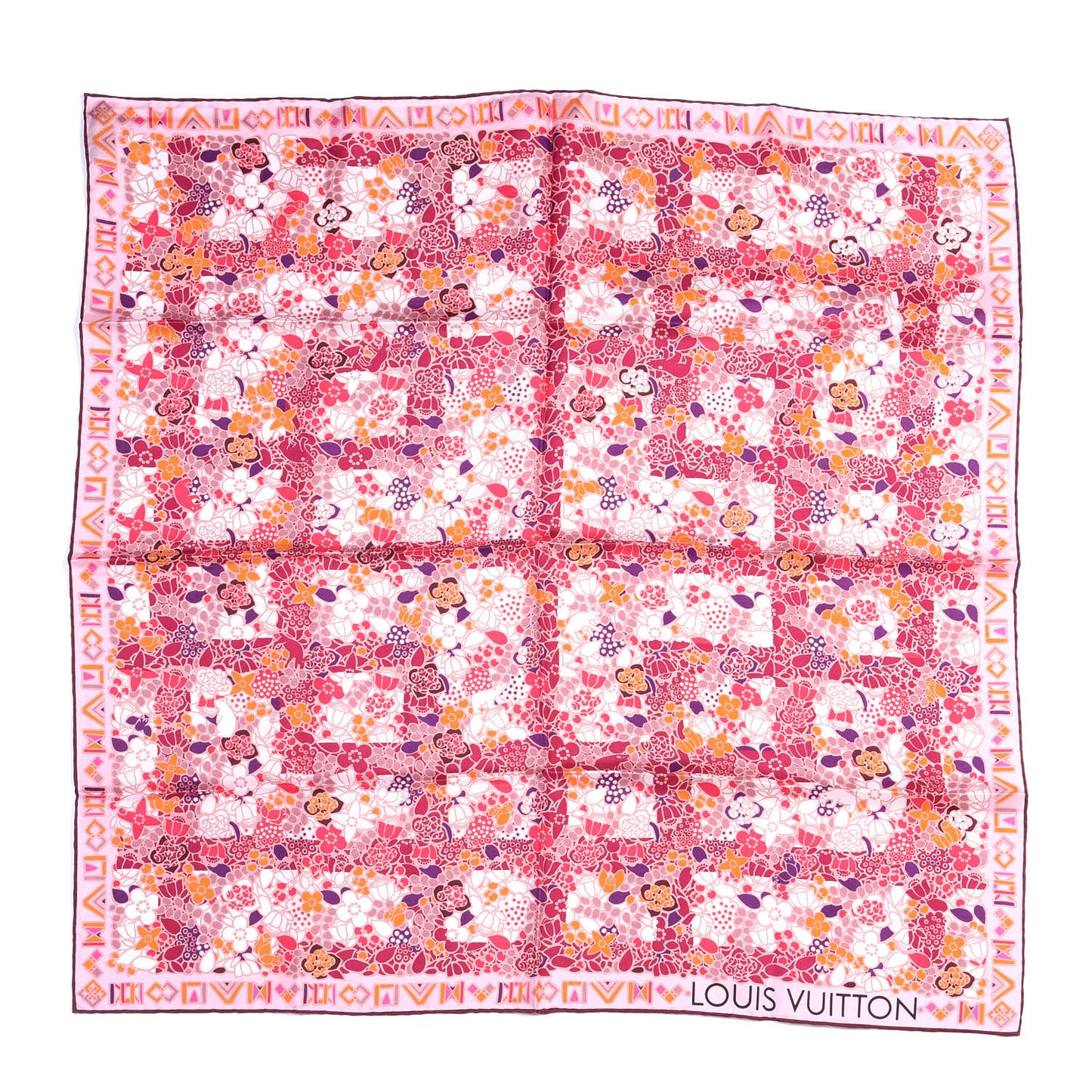 Silk Floral Print Square Scarf Pink